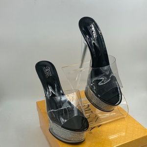 New Women pole dancing high heel platform slip on sandals open toe clear band